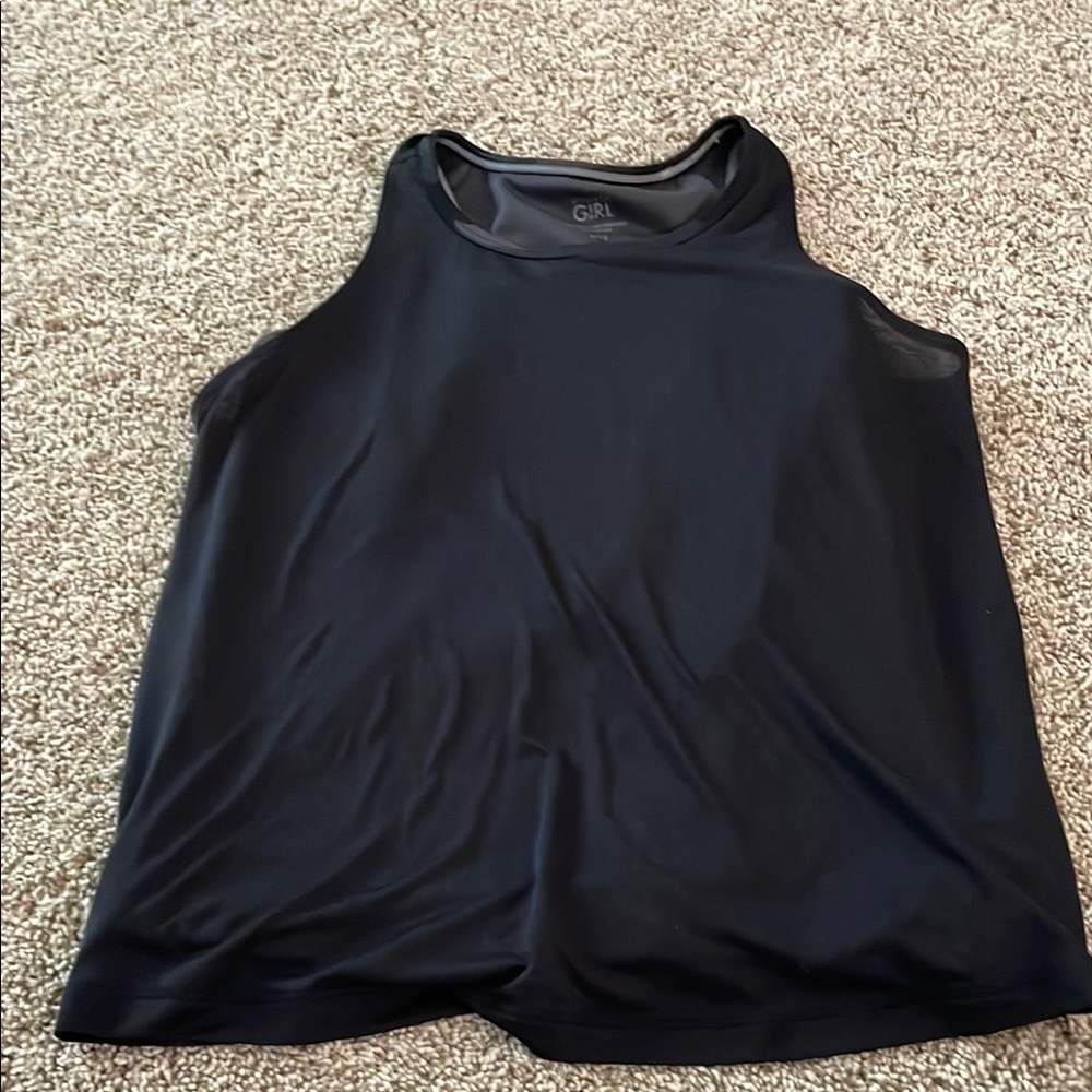 Athleta Black Sleeveless Tank Top with High Neckline Camo under